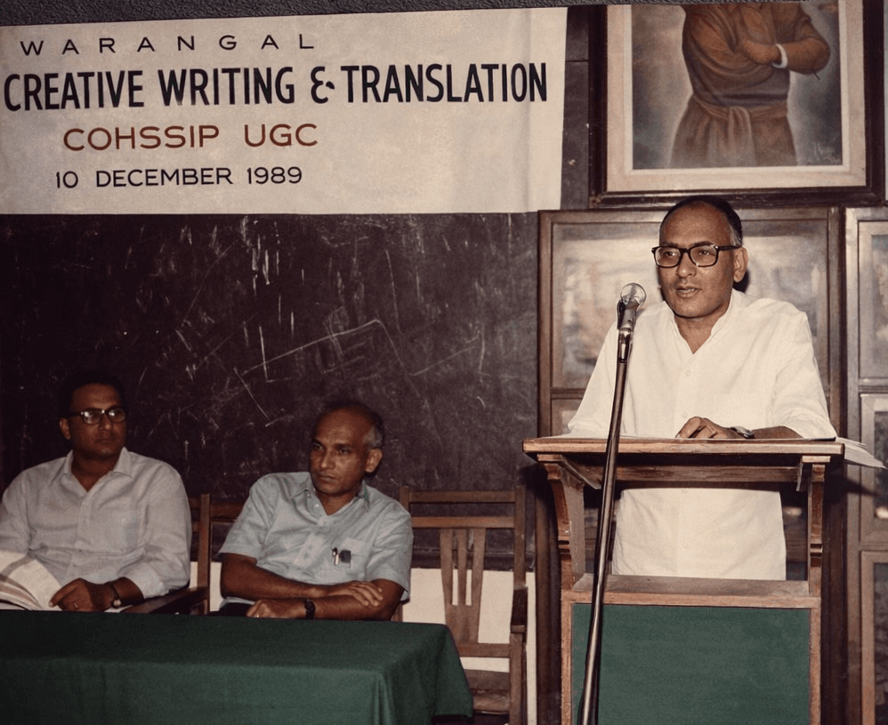 Professor Madiraju Ranga Rao at a creative writing seminar in Warangal, 1989