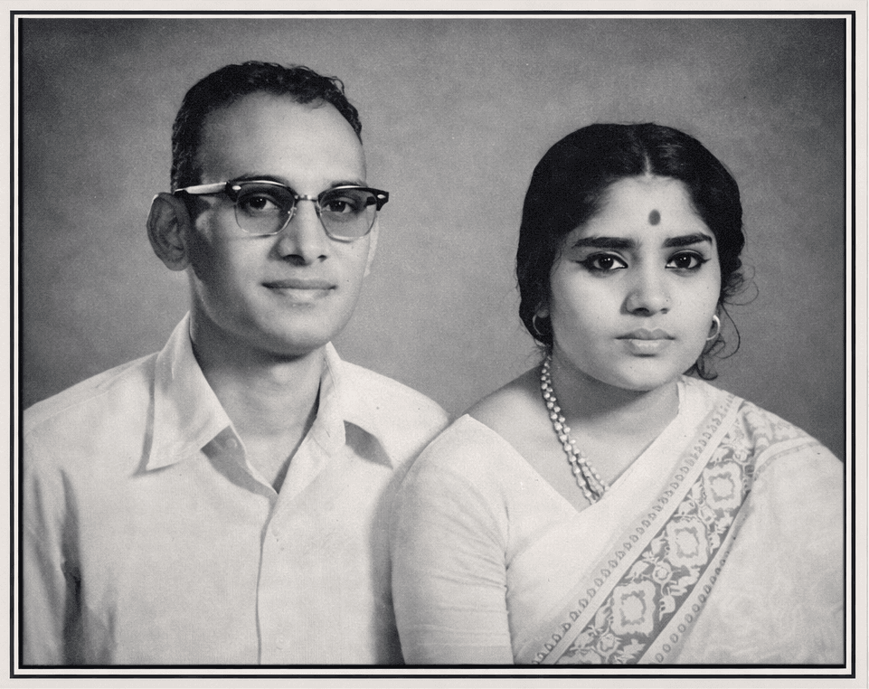 Young Professor Madiraju Ranga Rao with his wife in a black and white portrait